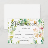 Elegante groene botanische waterverf wilde bloemen RSVP kaartje (Voorkant / Achterkant)