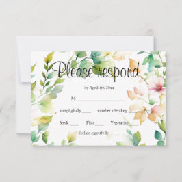 Elegante groene botanische waterverf wilde bloemen RSVP kaartje