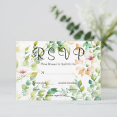Elegante groene botanische waterverf wilde bloemen RSVP kaartje (Staand voorkant)