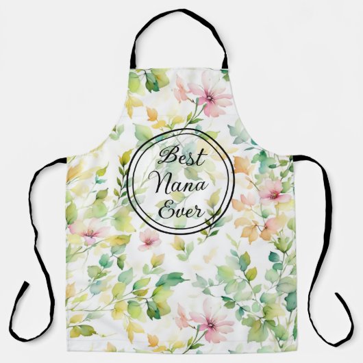 Elegante groene botanische waterverf wilde bloemen schort (Voorkant)