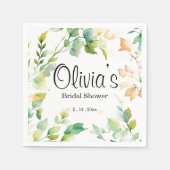 Elegante groene botanische waterverf wilde bloemen servet (Voorkant)