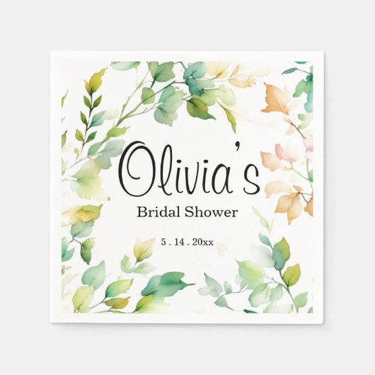 Elegante groene botanische waterverf wilde bloemen servet (Voorkant)