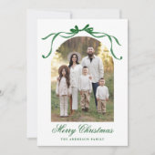 Elegante Groene Bow Kerstmis 4 Foto Feestdagenkaart (Voorkant)
