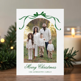 Elegante Groene Bow Kerstmis 4 Foto Feestdagenkaart