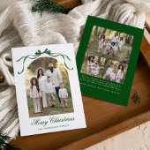 Elegante Groene Bow Kerstmis 4 Foto Feestdagenkaart