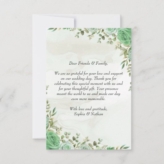 Elegante groene bruiloft dank u kaart (Achterkant)
