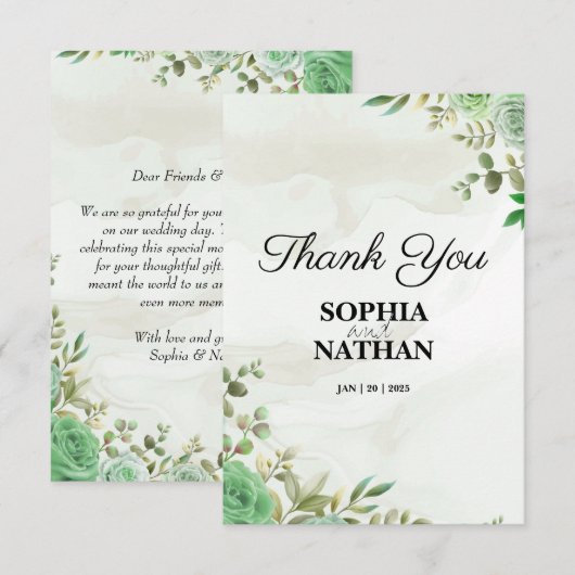 Elegante groene bruiloft dank u kaart (Voorkant / Achterkant)