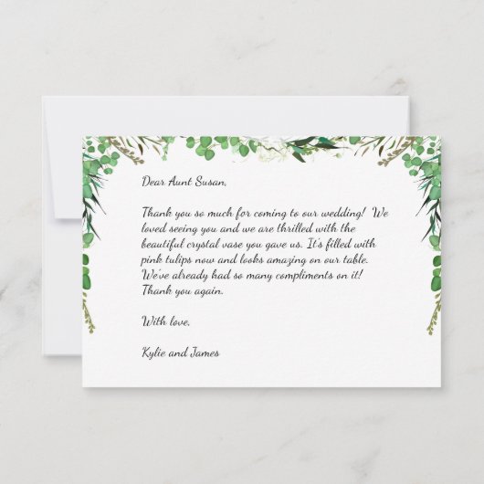 Elegante groene bruiloft dank u kaart (Achterkant)