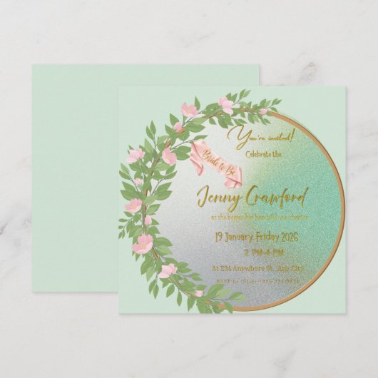 Elegante Groene Bruiloft Feest Uitnodiging | Bewer (Voorkant / Achterkant)