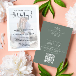 Elegante groene bruiloft foto sjabloon kaart