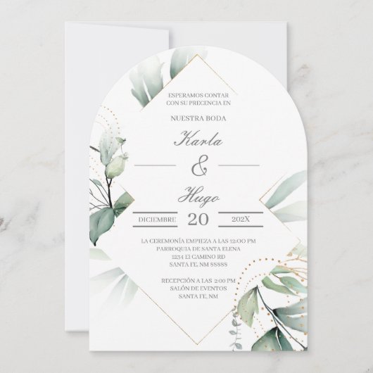 Elegante groene bruiloft kaart (Voorkant)