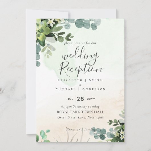 Elegante groene bruiloft ONTVANGST Alleen 's avond Kaart (Voorkant)