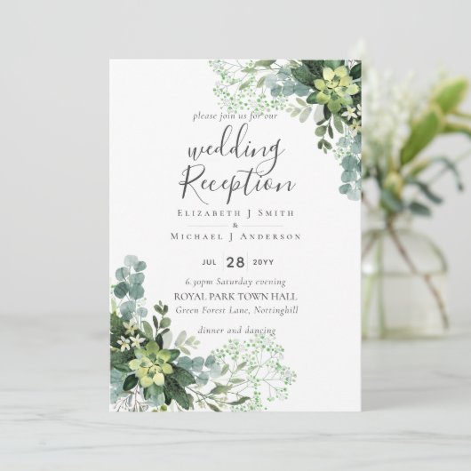 Elegante groene bruiloft RECEPTIE Alleen 's avonds Kaart (Staand voorkant)