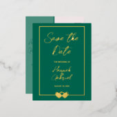 Elegante groene bruiloft Save the Date Folie Brief Folie Uitnodiging Briefkaart (Voorkant / Achterkant)