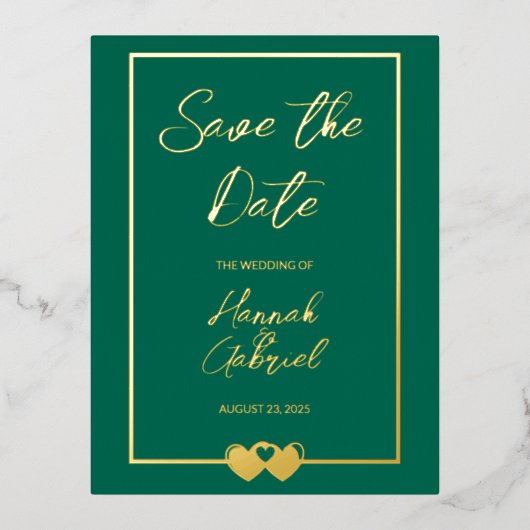 Elegante groene bruiloft Save the Date Folie Brief Folie Uitnodiging Briefkaart (Voorkant)