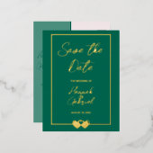 Elegante groene bruiloft Save the Date Folie Brief Uitnodiging Briefkaart (Voorkant / Achterkant)