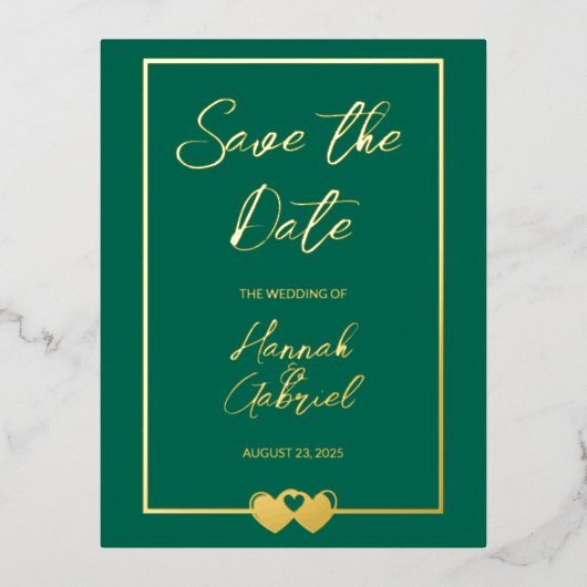 Elegante groene bruiloft Save the Date Folie Brief Uitnodiging Briefkaart (Voorkant)