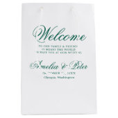 Elegante groene bruiloft welkom medium cadeauzakje (Voorkant)