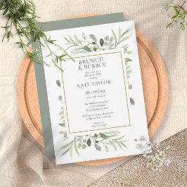Elegante Groene Brunch En Bruisende Bruiloftsdouch Kaart