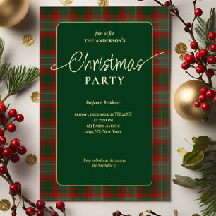 Elegante groene Buffalo geruite Kerstfeestviering Folie Uitnodiging