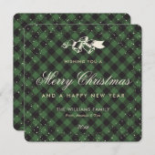 Elegante groene Buffalo Plaid Sneeuw Traditioneel Feestdagenkaart (Voorkant / Achterkant)