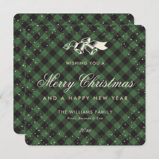 Elegante groene Buffalo Plaid Sneeuw Traditioneel Feestdagenkaart (Voorkant / Achterkant)