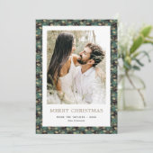 Elegante Groene Buffel Plaid Holly Foto Kerstmis Feestdagenkaart (Staand voorkant)