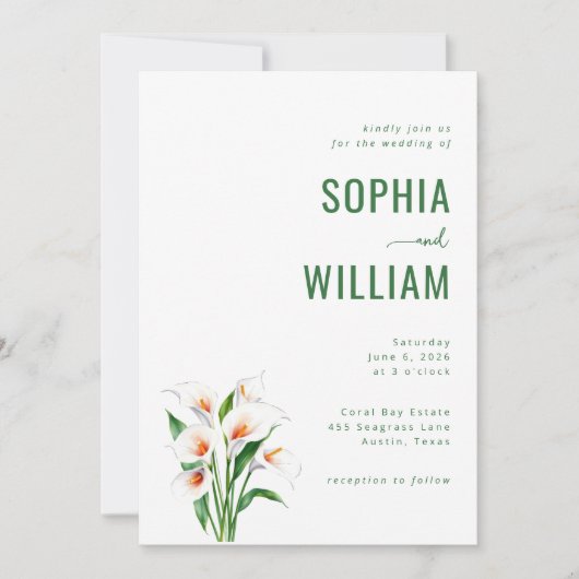 Elegante groene Calla lelies Kaart (Voorkant)