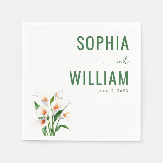 Elegante Groene Calla Lelies Servet (Voorkant)