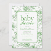 Elegante groene chinoiserie babyshower uitnodiging (Voorkant)