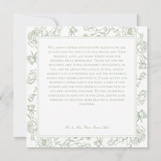 Elegante groene Chinoiserie Bird & Crest bruiloft Bedankkaart (Achterkant)