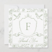 Elegante groene Chinoiserie Bird & Crest bruiloft Bedankkaart (Voorkant)