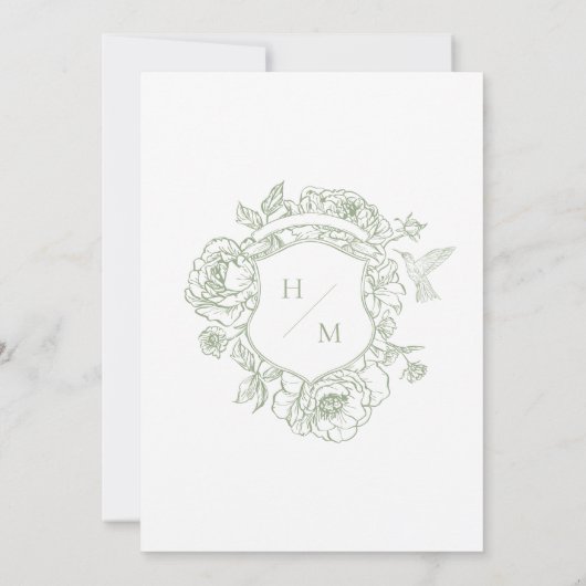 Elegante groene Chinoiserie Bird & Crest bruiloft Kaart (Achterkant)