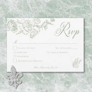 Elegante groene Chinoiserie Bird & Crest bruiloft RSVP Kaartje