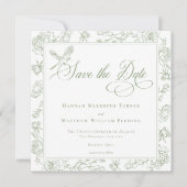 Elegante groene Chinoiserie Bird & Crest bruiloft Save The Date (Voorkant)
