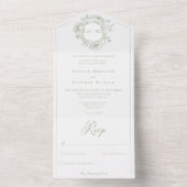 Elegante groene Chinoiserie Bird Crest Wedding All In One Uitnodiging (Binnen)