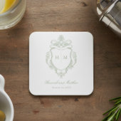 Elegante groene Chinoiserie Bird Crest Wedding Kartonnen Onderzetters