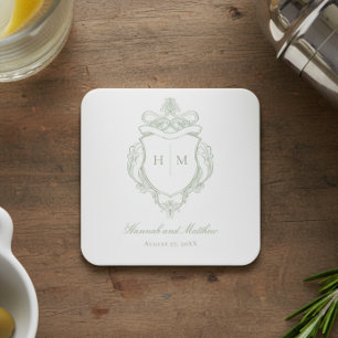 Elegante groene Chinoiserie Bird Crest Wedding Kartonnen Onderzetters