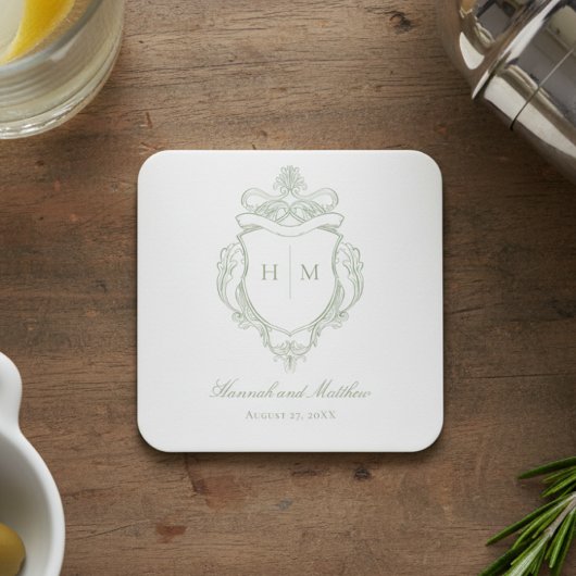 Elegante groene Chinoiserie Bird Crest Wedding Kartonnen Onderzetters