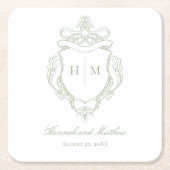 Elegante groene Chinoiserie Bird Crest Wedding Kartonnen Onderzetters (Voorkant)