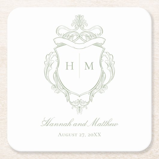 Elegante groene Chinoiserie Bird Crest Wedding Kartonnen Onderzetters (Voorkant)