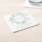 Elegante groene Chinoiserie Bird Crest Wedding Kartonnen Onderzetters (Schuin)