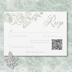 Elegante groene Chinoiserie Bird & Crest Wedding Q RSVP Kaartje