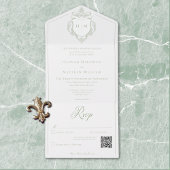 Elegante groene Chinoiserie Bird Crest Wedding QR All In One Uitnodiging