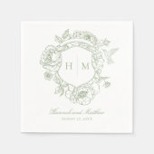 Elegante groene Chinoiserie Bird Crest Wedding Servet (Voorkant)