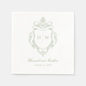 Elegante groene Chinoiserie Bird Crest Wedding Servet (Voorkant)