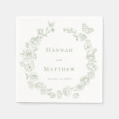 Elegante groene Chinoiserie Bird Crest Wedding Servet (Voorkant)