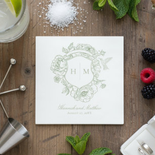 Elegante groene Chinoiserie Bird Crest Wedding Servet