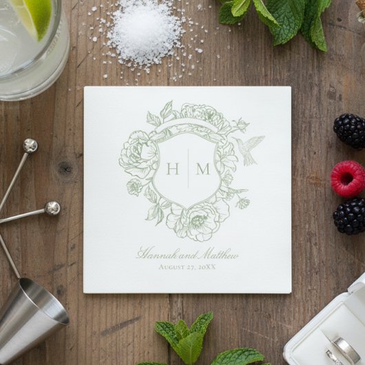 Elegante groene Chinoiserie Bird Crest Wedding Servet