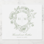 Elegante groene Chinoiserie Bird Crest Wedding Sparkling Wijnetiket (Enkel label)